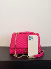 Embroidery Thread Chain Stitching Women's Shoulder Bag - Hot Pink - View 8