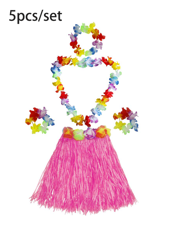 5pcs/Set Hawaii Hula Dress Set, 1Tropical Hawaiian Hula Skirt, 2 Wristbands 2 GarlandS, Hibiscus Flower Birthday Tropical Party Decorations, Hawaiian Hula Skirt Summer Beach Vacation Dress Hawaiian Party Gifts Creative Gift Party Decorations,Christmas