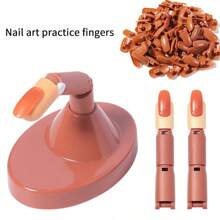1 pieza Dedo falso ajustable con junta movible y base para práctica de arte de uñas, con 100 uñas falsas reemplazables, para la práctica de arte de uñas de principiantes