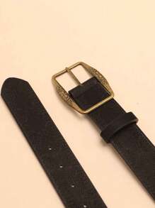 1 pieza Cinturón negro PU para mujer, con impresión de patrón retro, accesorio de moda versátil y elegante
