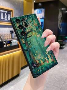 1pc Tree & Forest Rabbit Shockproof Phone Case, Compatible With Apple, /Galaxy, Infinix, Redmi, OPPO, VIVO, Realme - Black - View 4