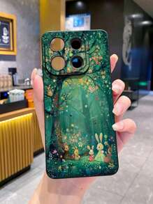 1pc Tree & Forest Rabbit Shockproof Phone Case, Compatible With Apple, /Galaxy, Infinix, Redmi, OPPO, VIVO, Realme - Black - View 3