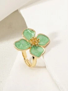 1pc Elegant Floral Enamel Open Ring, Fashionable & Chic, Suitable For Spring/Summer Everyday & Holiday Wear, Available In White, Green, Pink, Burgundy, Purple, Orange, Blue - Four-petal Flower Oil Drop Ring - View 15