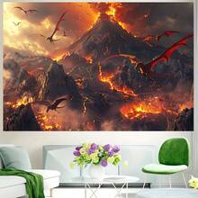 Fondo de Escena de Erupción de Volcán & Dinosaurios - Poliéster Duradero, Perfecto para Fotografía Interior/Exterior - Multicolor - Ver 5