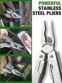 Herramienta Múltiple SHALL, Alicates Multiherramienta 18-En-1, Herramienta Multiuso de Acero Inoxidable con Cuchillo de Bolsillo, Destornillador y Casquillo Universal, Funda Multiusos con Cierre Automático para Camping, Pesca, Supervivencia y Caza