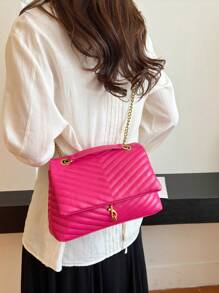 Embroidery Thread Chain Stitching Women's Shoulder Bag - Hot Pink - View 4