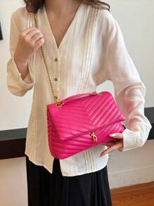 Embroidery Thread Chain Stitching Women's Shoulder Bag - Hot Pink - View 5