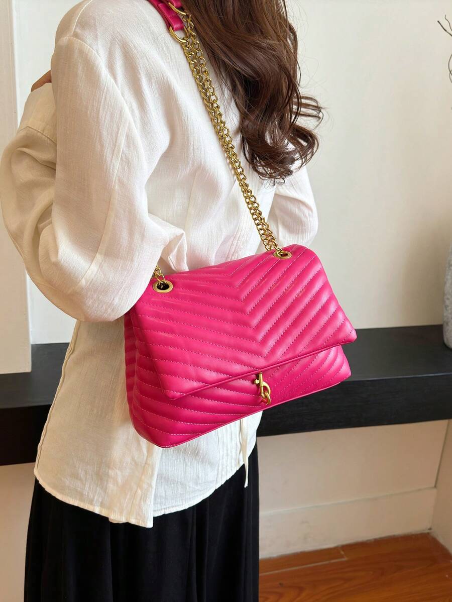 Embroidery Thread Chain Stitching Women's Shoulder Bag - Hot Pink - View 1
