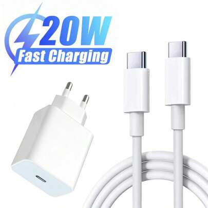 1 Pack 20W Fast Charging Kit, USB C Wall Charger + 3.3Ft/100cm USB C To Type C Fast Data Transfer Charging Cable, Compatible With IPhone 15 Series/Compatible With Huawei/Compatible With Xiaomi/Compatible With Samsung/IPad, Adapter Kit Suitable For Travel, Office, Dorm, And Home Nan