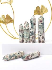 1pc Natural Crystal Green Obelisk Desk Decor, Home Decoration - Green Cherry Blossom - View 4