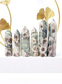 1pc Natural Crystal Green Obelisk Desk Decor, Home Decoration - Green Cherry Blossom - View 1