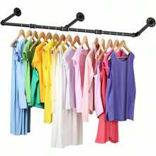 UNHO Extra Long Black/Gold Pipe Clothes Rack Wall Mount Garment Closet Storage Rack Hanging Rail Halloween Decorations Halloween Costumes Autumn Decor Festival Decor,Spring,Minimalist,Summer Tops - Black - View 5