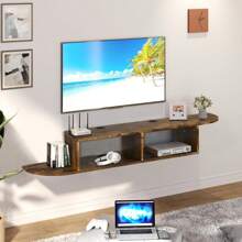 Floating TV Stand, 55" Floating TV Shelf With Storage, Floating Entertainment Center Wall Shelf For Living Room, Bedroom, Black/Gray/Walnut - màu nâu - Xem 1