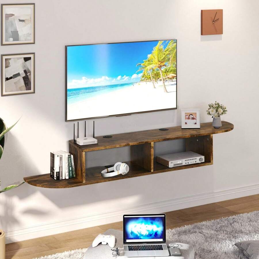 Floating TV Stand, 55" Floating TV Shelf With Storage, Floating Entertainment Center Wall Shelf For Living Room, Bedroom, Black/Gray/Walnut - màu nâu - Xem 1