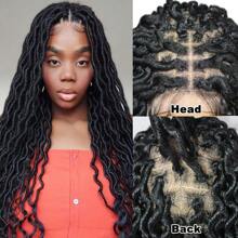 Lush Faux Locs River Locks Twists Braids 合成全蕾丝前编织假发 无结盒状辫子 女士假发 22 英寸长发绺假发带婴儿头发 - 黑色 - 查看 5