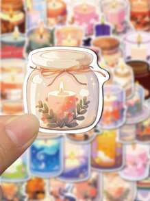 50 件香薰蜡烛精美卡通涂鸦贴纸创意 DIY 装饰手机笔记本电脑吉他防水贴纸、手机蜡烛、贴纸蜡烛、贴花贴纸 - 彩色 - 查看 4