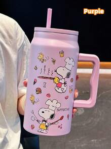 1pc Snoopy Large Capacity Insulated Tumbler, Portable Travel Cup, Stainless Steel Coffee Mug, High-Quality Stainless Steel Straw Water Bottle, Tea Cup 50OZ - Multicolor - View 4
