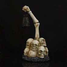 1 件特殊户外灯太阳能灯万圣节鬼节复古骷髅绿色恶魔雕像树脂工艺烛台恐怖主题房间逃生场景装饰