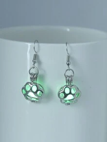 Nooxian 1 Cặp bông tai mặt dây chuyền hình bàn chân mèo rỗng dễ thương sáng tạo thời trang, quà tặng trang sức cho phụ nữ (Phát sáng sau khi hấp thụ ánh sáng, sẽ không phát sáng nếu không hấp thụ ánh sáng) - Bạc - Xem 13