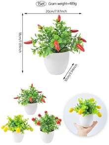 3入組綠色人造尤加利盆栽，假檸檬果紅莓辣椒盆栽小型仿真植物，適用於農舍辦公桌、浴室、家居裝飾 - 3PCS盆栽 - 查看 13