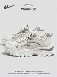 WARRIOR 1 双女式系带厚底运动鞋，鞋底柔软，时尚设计，适合户外休闲穿着，防滑厚底 - 灰色 - 查看 1
