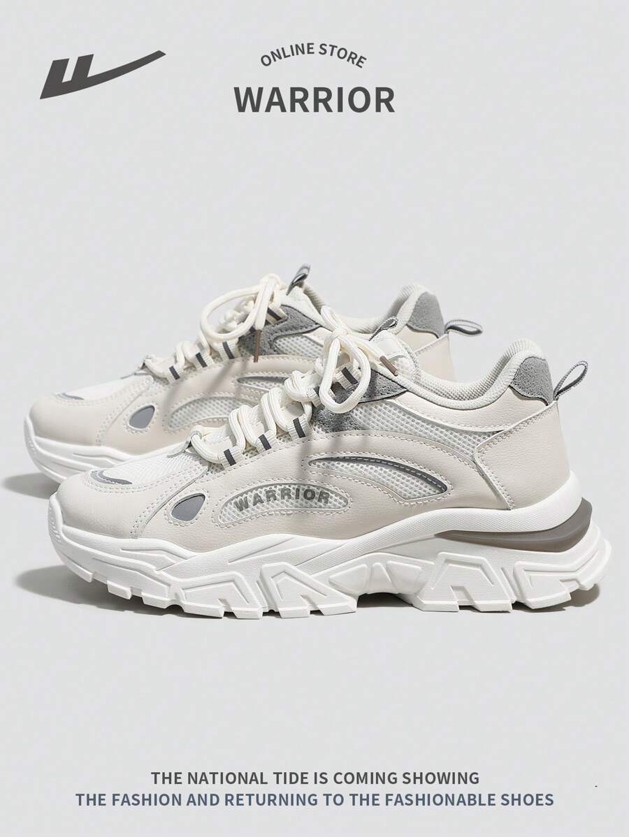 WARRIOR 1 双女式系带厚底运动鞋，鞋底柔软，时尚设计，适合户外休闲穿着，防滑厚底 - 灰色 - 查看 1
