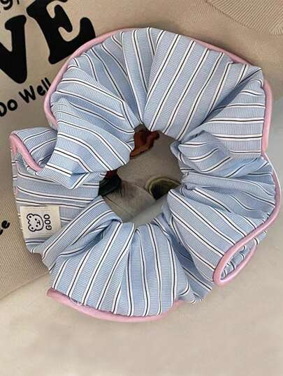 1 pieza Diadema con cinta de rayas de color crema, diseño de oso, accesorio para el cabello con bola para niña, todo a juego, cuerda de pelo con pompón, coletero de felicidad, sujetadores de pelo tipo scrunchie