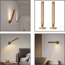 1 件 360 度可旋转木质 LED 壁灯，磁性可拆卸无级调光可充电壁灯，USB 小夜灯 - 旋轉壁燈 - 查看 3