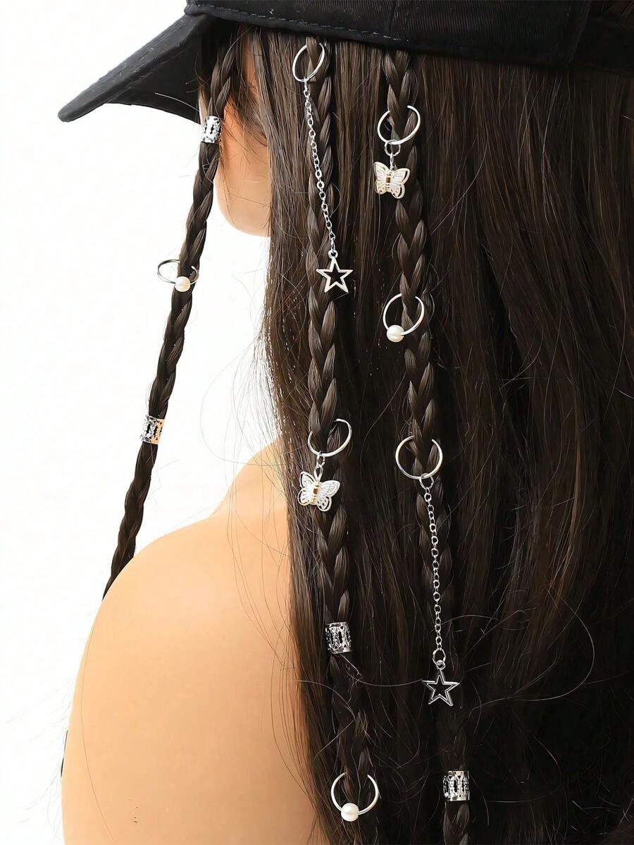 29件套混款银色仿珍珠蝴蝶发圈，女士及女孩发饰，迷人发夹，发饰，头部饰品，女士发饰 - 銀色 - 查看 1