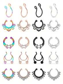 CIZME 5 piezas de anillos de aro de septo falso de Halloween de acero inoxidable, anillos de septo, labio y oreja falsos sin perforación, anillo de septo tipo pinza para el Body, joyería de piercing falsa, anillos de aro de septo falso, anillo de septo con CZ falso sin perforación tipo pinza para el Body