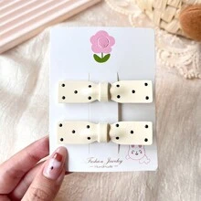 2入組時尚金屬圓點蝴蝶結髮夾，韓式髮飾，女性用髮夾和鱷魚夾 - 彩色 - 查看 7