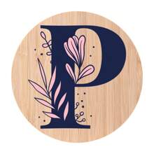 1pc Alphabet Painted Bamboo Coaster, Non-Slip Heat-Resistant Mat, Home Dining Decor, Gift Accessory Set