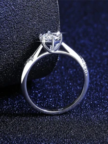 1 件时尚莫桑石 925 纯银镀铑高端奢华经典新娘结婚戒指，周年纪念珠宝礼物 - 歐美風MSR-019 - 查看 2