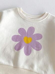 Miniweenns 2pcs/Set Baby Girl Casual Colorblock Large Floral Print Long Sleeve Sweatshirt Set, Autumn - Multicolor - View 7