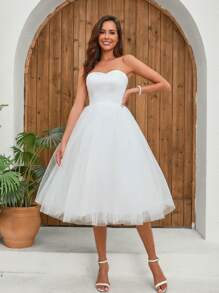 YUMIBRAVO Wedding Dresses White Elegant Bridal Dress - White - View 5
