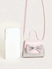 1pc Girl's Rainbow Holographic Grid Bowknot Cute Mini Satchel Purse