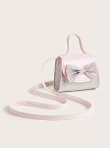 1pc Girl's Rainbow Holographic Grid Bowknot Cute Mini Satchel Purse