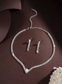 3pcs Shiny Cubic Zirconia Necklace & Earrings Set For Women, Suitable For Daily Wear, Parties, Weddings, Birthdays, Holidays & Gatherings