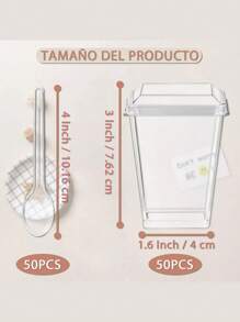 50pcs con tapa y cuchara 150ml copas de postre redondas de plástico copas de postre para aperitivos copas de helado copas de mousse copas de pudín - Blanco - Ver 2