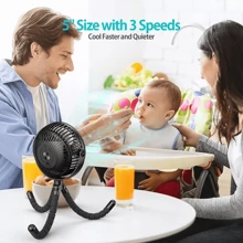 5000mA Clip On Fan USB Rechargeable Mini Cooling Desk Baby Stroller Portable NEW - Black - View 6