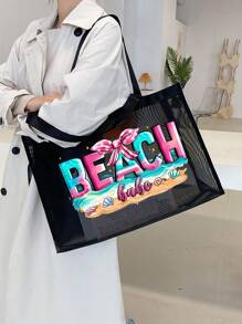 Geantă de plajă, la modă, cu ochiuri de mare capacitate, model de stele de mare vibrante pentru plajă de vară, geantă de plajă de mare capacitate pentru depozitare și cumpărături pe plajă, pentru fete adolescente, femei, studenți, cadou pentru ziua profesorului, cadouri de vacanță, cadou pentru mamă, cele mai bune cadouri pentru profesori pentru totdeauna pentru profesori Zi - Negru - Vizualizare 17