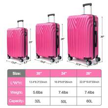 ABS Hard Shell 3-Piece Luggage Set(20/24/28)With 360°Rotating Wheel And TSA Lock Men And Women Ideal For Business Trips And Family Getaways - Hồng - Xem 2
