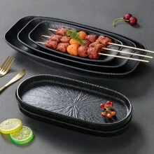 1 件黑色密胺托盘，多功能储物托盘，优质食物盘，早餐，面包，水果，牛排，寿司，蛋糕，小吃，甜点，咖啡，饮料，茶，珠宝，芳香疗法，化妆品，毛巾，洗手液，适用于家庭厨房餐厅浴室，家居装饰圣诞礼物