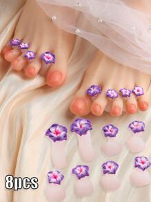 8 Cái Dụng cụ tách ngón chân bằng silicon Hoa tím Miếng đệm ngón chân có thể tái sử dụng Bộ chia móng chân Móng tay nghệ thuật Làm móng tay Ba Lan Vệ binh Dụng cụ làm móng chân tự làm cho Salon tại nhà - Nhiều màu - Xem 1