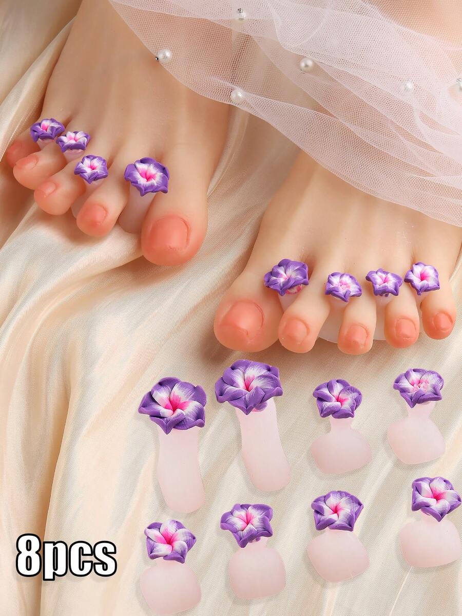 8 Cái Dụng cụ tách ngón chân bằng silicon Hoa tím Miếng đệm ngón chân có thể tái sử dụng Bộ chia móng chân Móng tay nghệ thuật Làm móng tay Ba Lan Vệ binh Dụng cụ làm móng chân tự làm cho Salon tại nhà - Nhiều màu - Xem 1