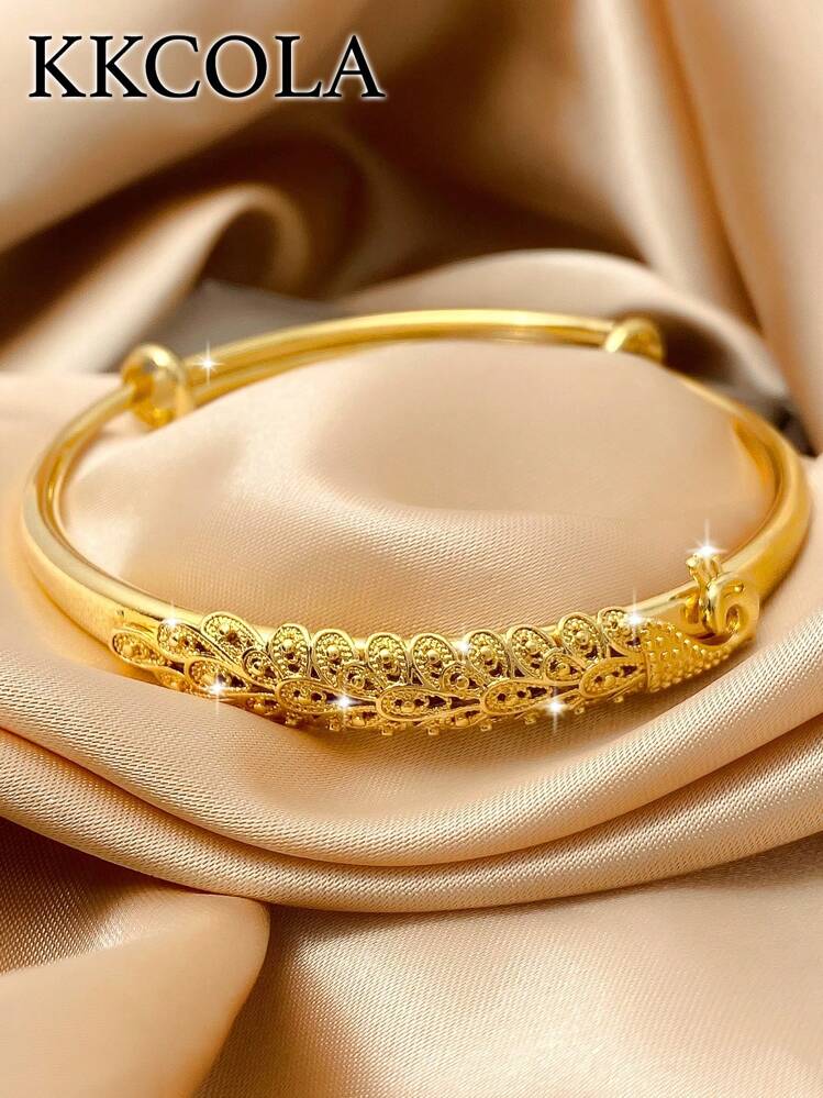 KKCOLA 1pc Stylish And Graceful Peacock Styled Adjustable Bangle Bracelet, Suitable For Women's Daily Casual Wear, Lightweight And Suitable As A Gift For Mother's Day, Sister's Day, Etc. - Yellow Gold - View 1
