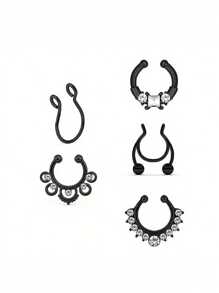 CIZME 5 piezas de anillos de aro de septo falso de Halloween de acero inoxidable, anillos de septo, labio y oreja falsos sin perforación, anillo de septo tipo pinza para el Body, joyería de piercing falsa, anillos de aro de septo falso, anillo de septo con CZ falso sin perforación tipo pinza para el Body