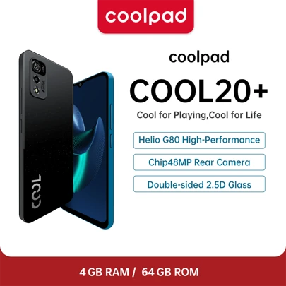Coolpad 20+，Android 11，产品颜色：黑色，蓝色，CPU：G80，4+64G，6.517英寸HD+，屏幕，电池：4500mAh，后置摄像头：48MP，AI双摄像头，前置摄像头：5MP，侧面指纹+面部解锁，双SIM卡4G充电头欧洲规格智能手机