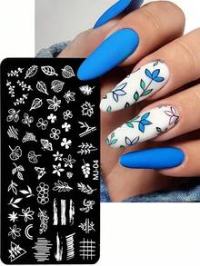 3 piezas Placa de estampado de uñas con encaje francés y diseño de flores, hojas y mariposas, molde para uñas, plantilla de impresión de arte de uñas como herramienta de manicura para salon de uñas y accesorios de uñas - Plateado - Ver 5