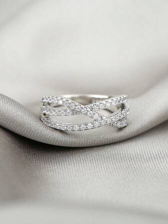 1pc Fashionable Full Rhinestone Bright Cubic Zirconia Copper Women's Ring